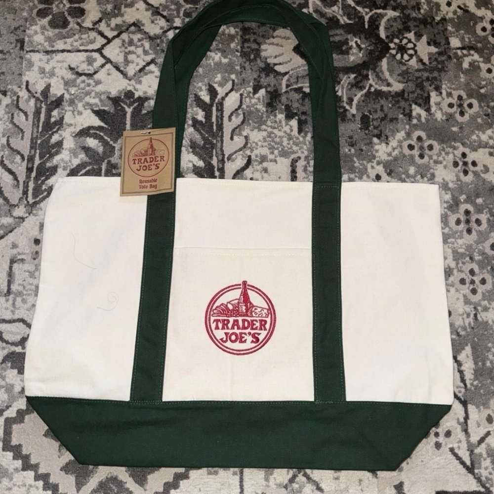 Trader Joe's NEW Dark Green Limited Release Classic Canvas Tote Bag - Picture 3 of 4